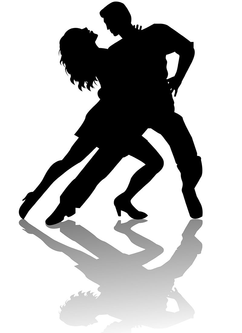 Silueta negra de una pareja bailando salsa